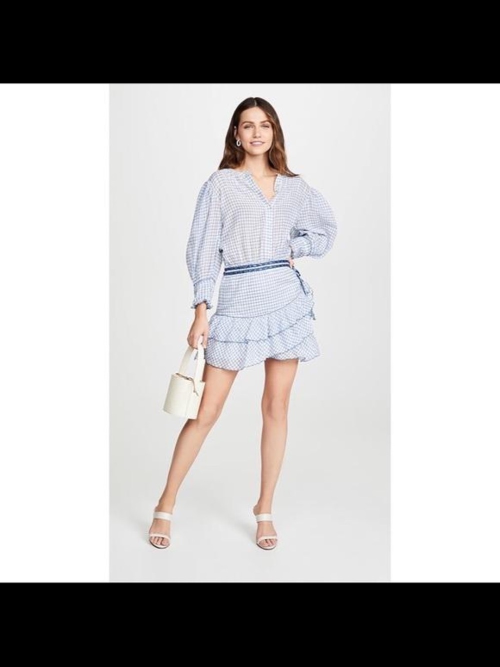 Light Blue Check Ruffle Mini Dress - Picture 3 of 6
